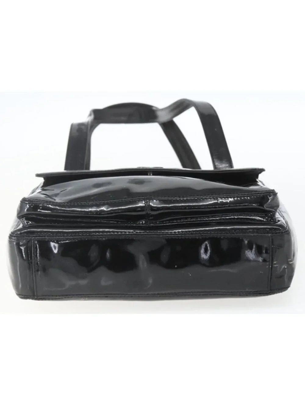 Authentic CHANEL COCO Mark Shoulder Bag Patent leather Black Silver CC